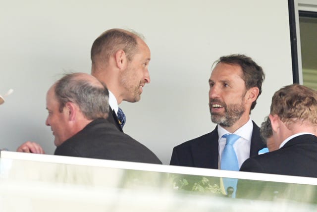 The Prince of Wales speaking to Sir Gareth Southgate on day two of Royal Ascot at Ascot Racecourse, Berkshire