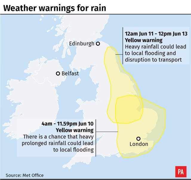 Weather warnings for rain
