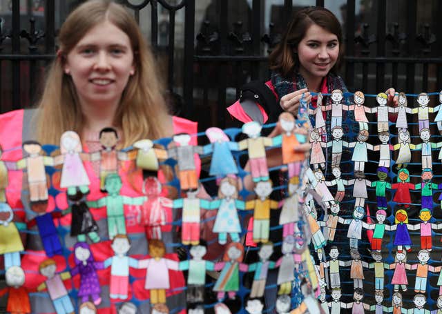 Anti-abortion campaigners outside Leinster House, Dublin. (Brian Lawless/PA)