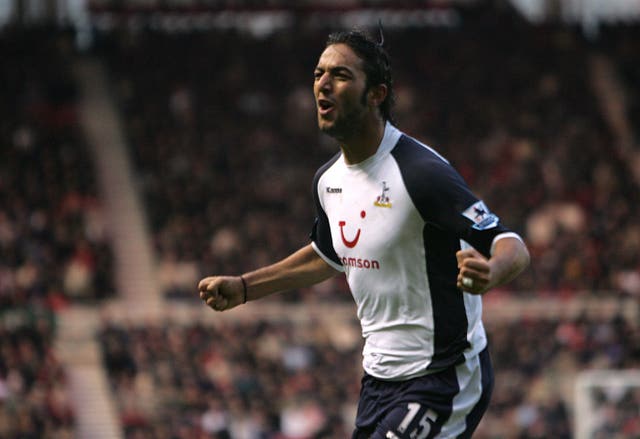 Mido celebrates scoring for Tottenham