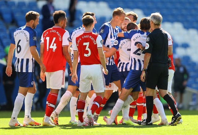 Arsenal reacted angrily towards Maupay at full-time