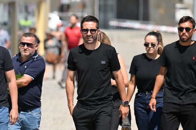 Former Portugal international Joao Moutinho arrives at the wake of Diogo Jota