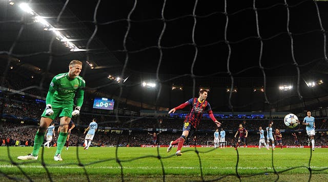 Messi scored from the penalty sport at the Etihad (Martin Rickett/PA).