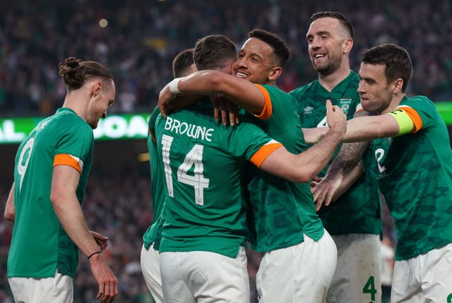 Alan Browne (centre) celebrates with his team-mates