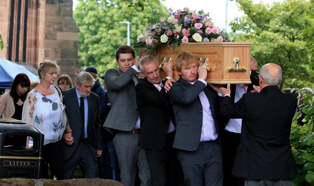 Her brother carried the coffin of Nell Jones at her funeral service (Peter Byrne/PA)