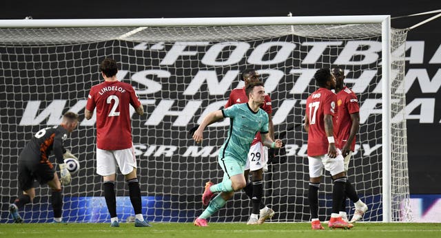 Liverpool's Diogo Jota celebrates scoring against Manchester United