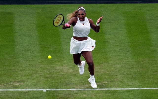 Serena Williams hits a forehand
