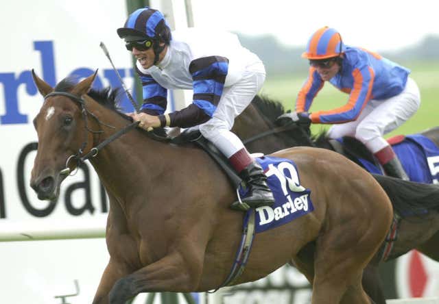 Frankie Dettori winning the Irish Oaks aboard Vintage Tipple