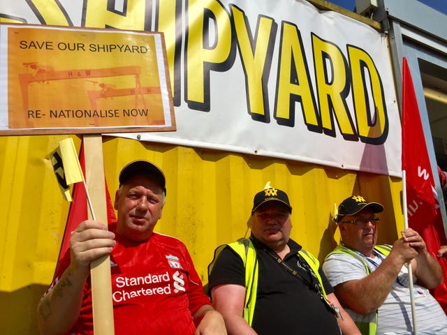 A rally at the Harland and Wolff shipyard