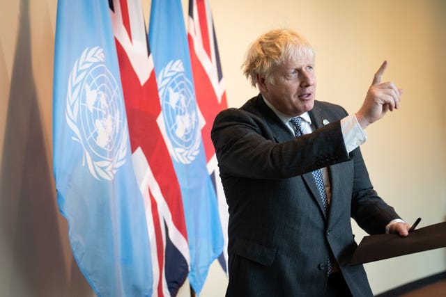 Prime Minister Boris Johnson addresses the media at the United Nations General Assembly