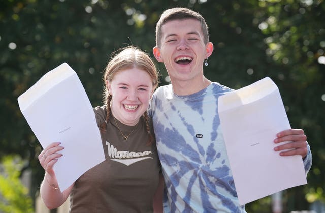 Two teenagers with their results