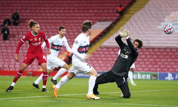 Midtjylland's Anders Dreyer went close to equalising just before Salah's goal (Jon Super/PA).