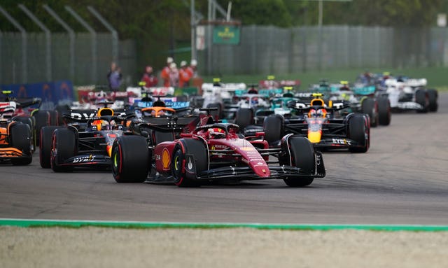 Charles Leclerc leads the way during the sprint race in Imola