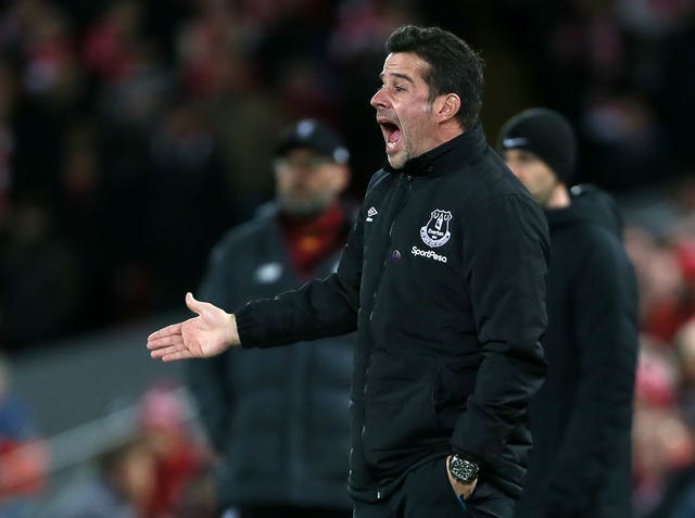 Marco Silva barks orders at his players at Anfield