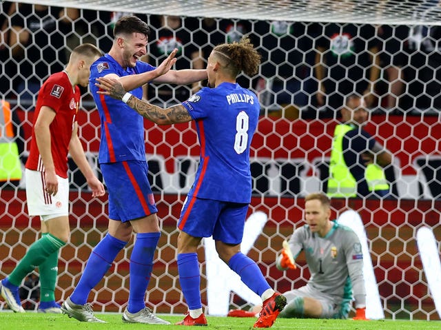 Declan Rice (left) scored the fourth for England