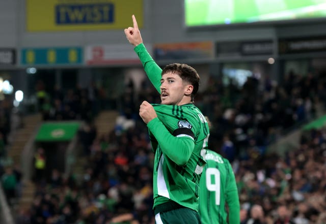 Northern Ireland defender Trai Hume celebrates