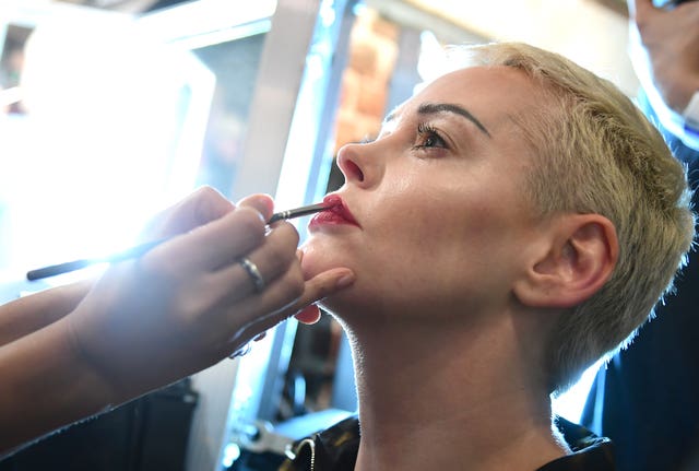 Rose McGowan backstage  at London fashion Week