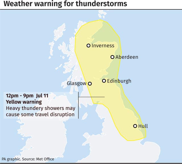 Weather warning for thunderstorms