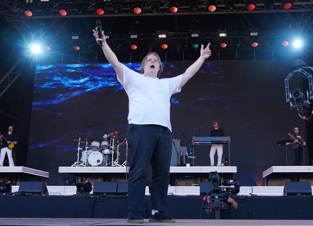Lewis Capaldi performing on the Pyramid Stage at the Glastonbury Festival in 2023