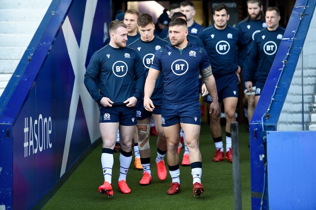 Stuart Hogg (left) will lead out Scotland for the first time at Murrayfield on Saturday