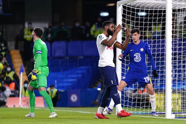 Japhet Tanganga reacts after Spurs concede