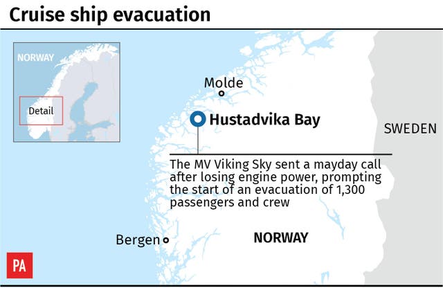 Map locates cruise ship evacuation in Norway