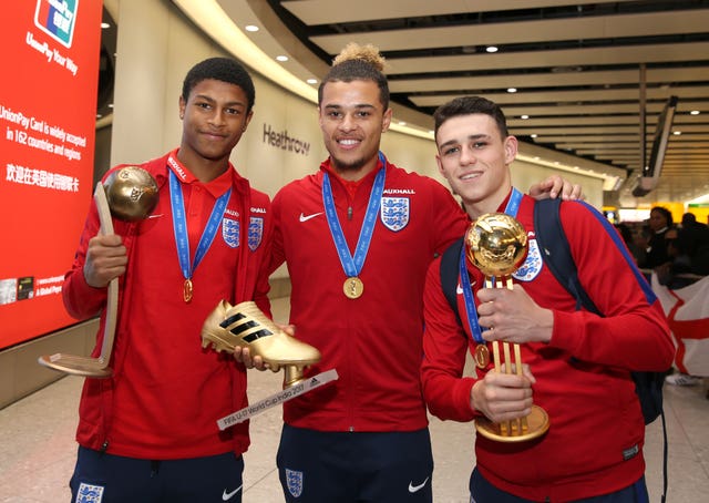 Phil Foden, right, won the Under-17s World Cup with England in October 2017
