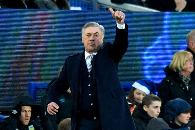 Everton manager Carlo Ancelotti celebrated victory in his first match in charge