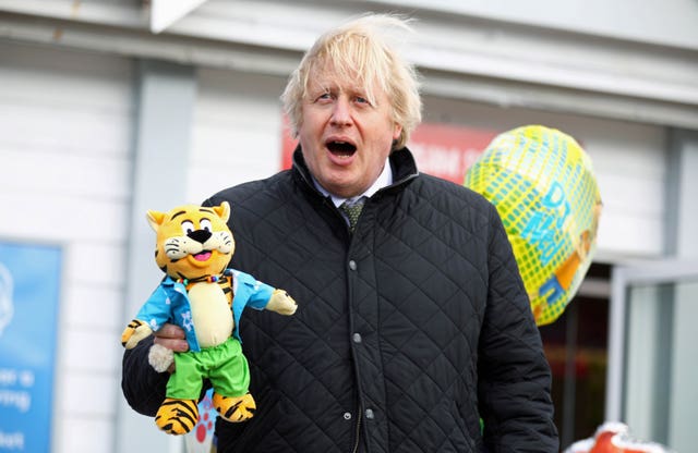 Prime Minister Boris Johnson was given a toy tiger for his son Wilfred during his visit to Haven Perran Sands Holiday Park in Perranporth