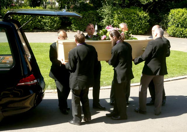 The coffin of Dexter Bristol at his funeral service at Honor Oak Crematorium (Yui Mok/PA)