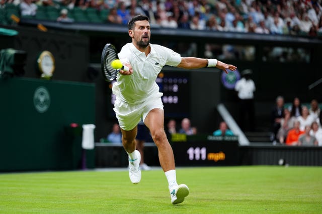 Novak Djokovic hits a forehand