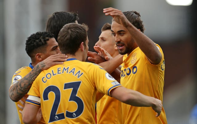 Dominic Calvert-Lewin, right, celebrates the opener