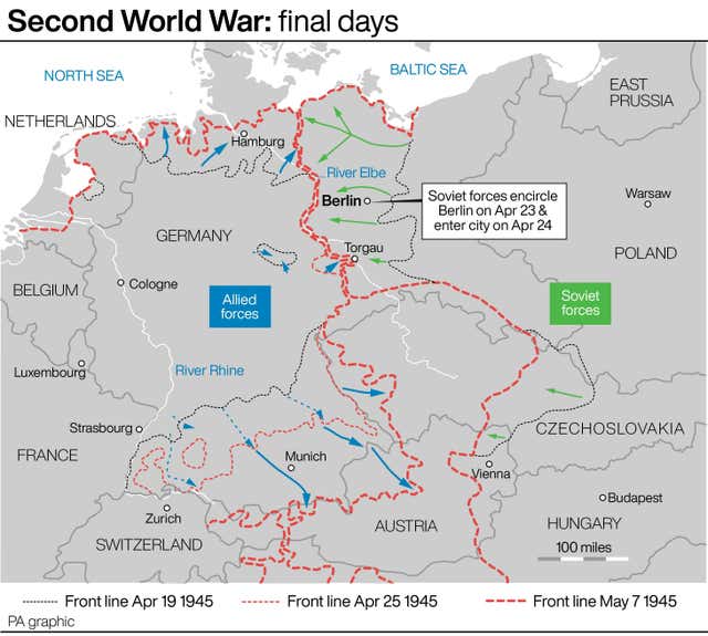 Map showing Europe during the final days of the Second World War