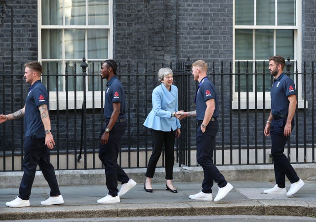 Theresa May welcomes Jason Roy, Jofra Archer, Ben Stokes and Liam Plunkett