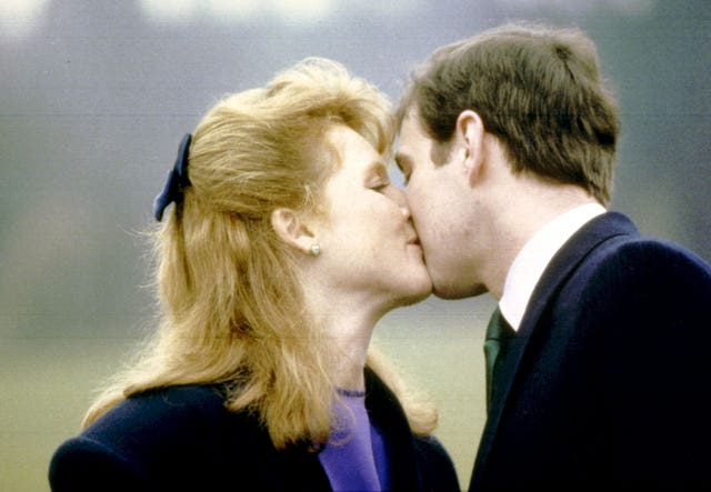 Prince Andrew and Sarah Ferguson at Buckingham Palace, London, after their engagement was announced (PA)