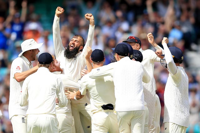 Moeen celebrating his 2017 hat-trick at The Oval.