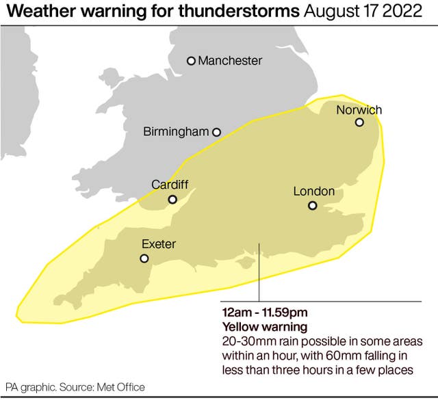 Weather warning for thunderstorms