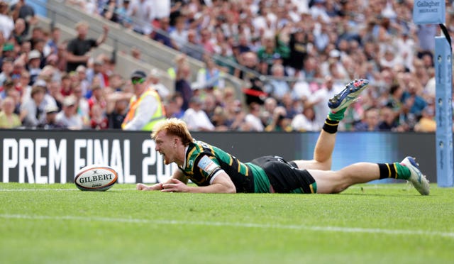 George Hendy scores a try for Northampton