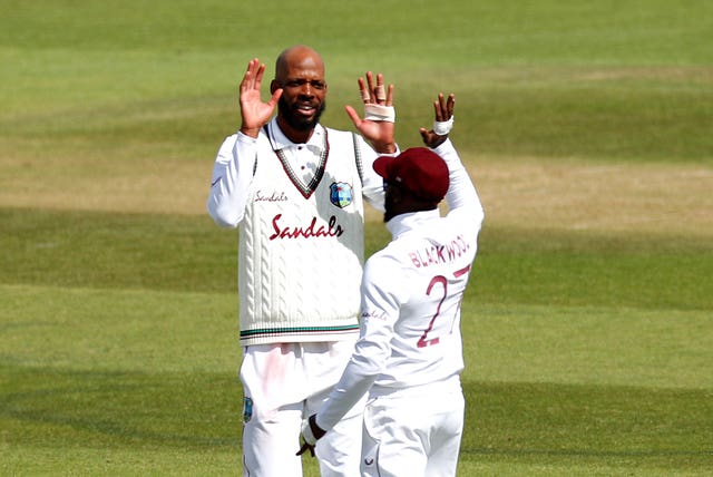 Roston Chase celebrates a wicket 
