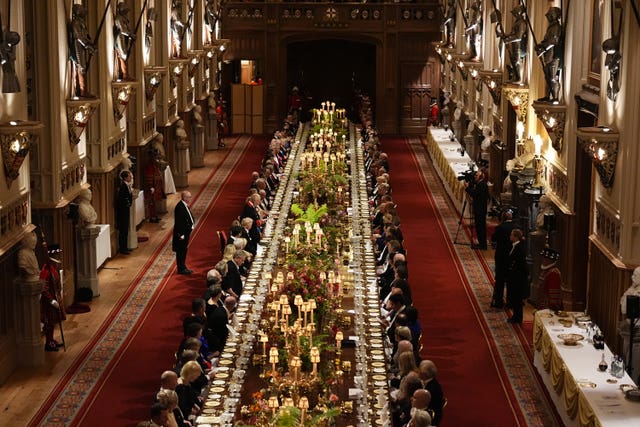 View from above of a state banquet held at Windsor in Donald Trump's honour