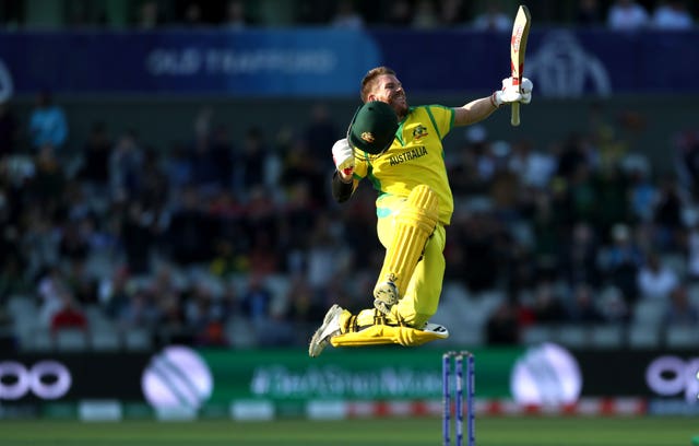 David Warner celebrates his century in trademark style 