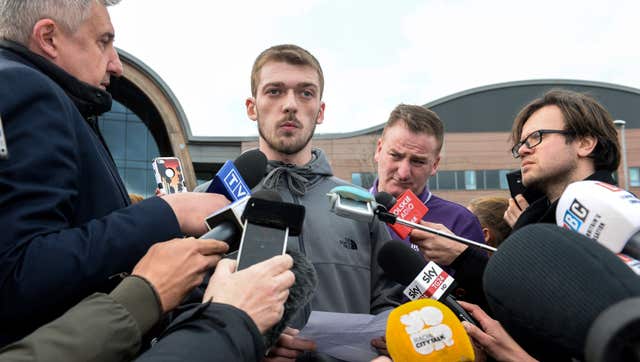 Tom Evans speaking to the media outside Liverpool's Alder Hey Children's Hospital (Peter Byrne/PA)