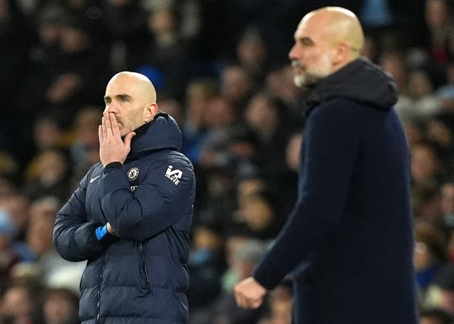 Enzo Maresca and Pep Guardiola on the touchline during a game