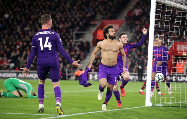 Mohamed Salah celebrates putting Liverpool ahead