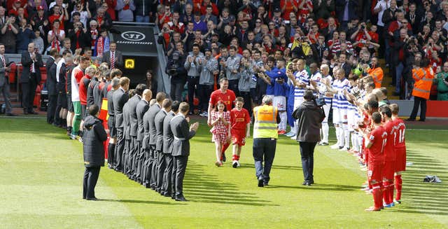 Liverpool and QPR players perform a guard of honour for Jamie Carragher ahead of his farewell appearance in 2013