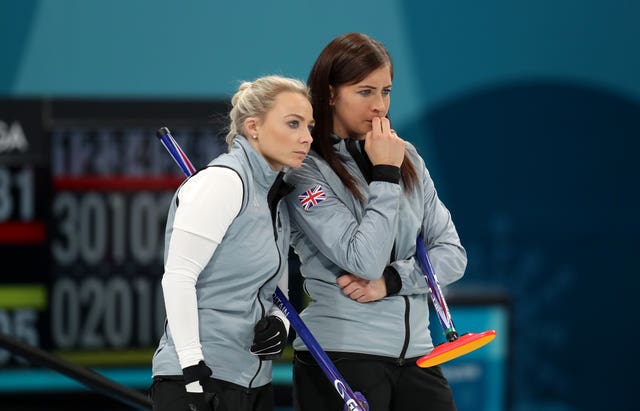 Skip Eve Muirhead and team-mate Anna Sloan, right, during the defeat to Sweden
