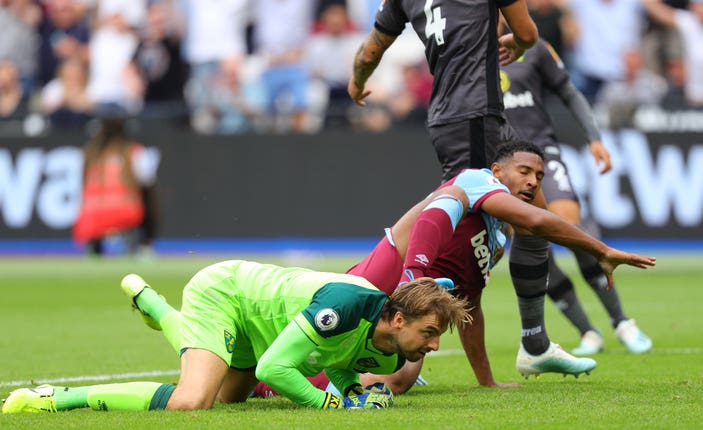 Sebastien Haller, centre, scores for West Ham