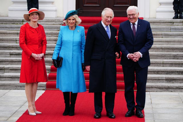 Elke Buedenbender, the Queen, the King and German president Frank-Walter Steinmeier in Berlin in 2023