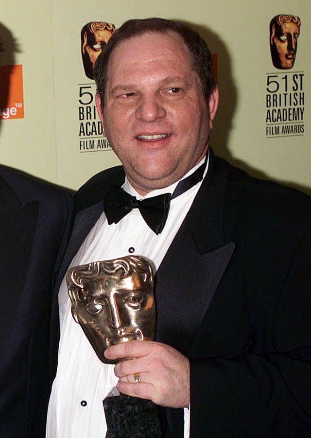 Harvey Weinstein holding a Bafta