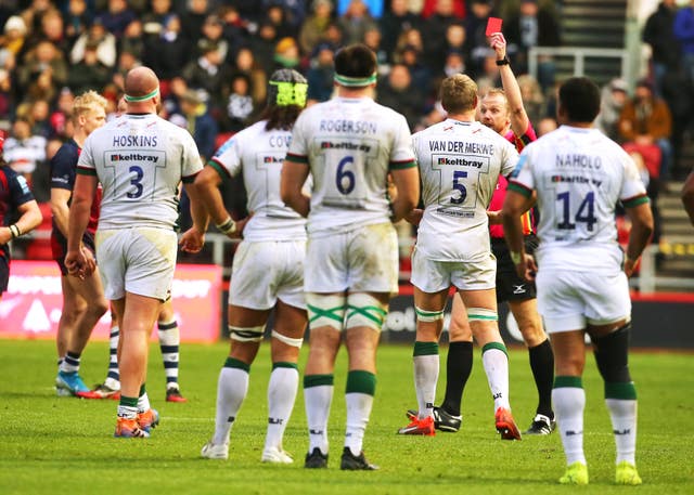 London Irish's Ollie Hoskins was sent off during their game with Bristol Bears